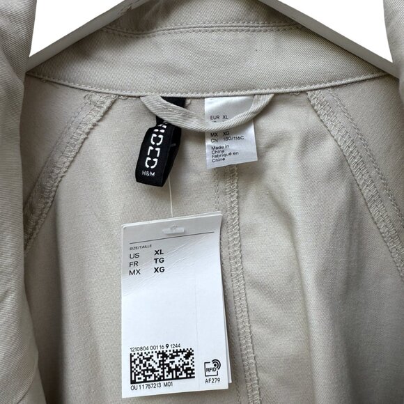 H&M Short Trench Coat XL Khaki Beige Cotton Womens Jacket Peacoat NWT - Picture 6 of 10